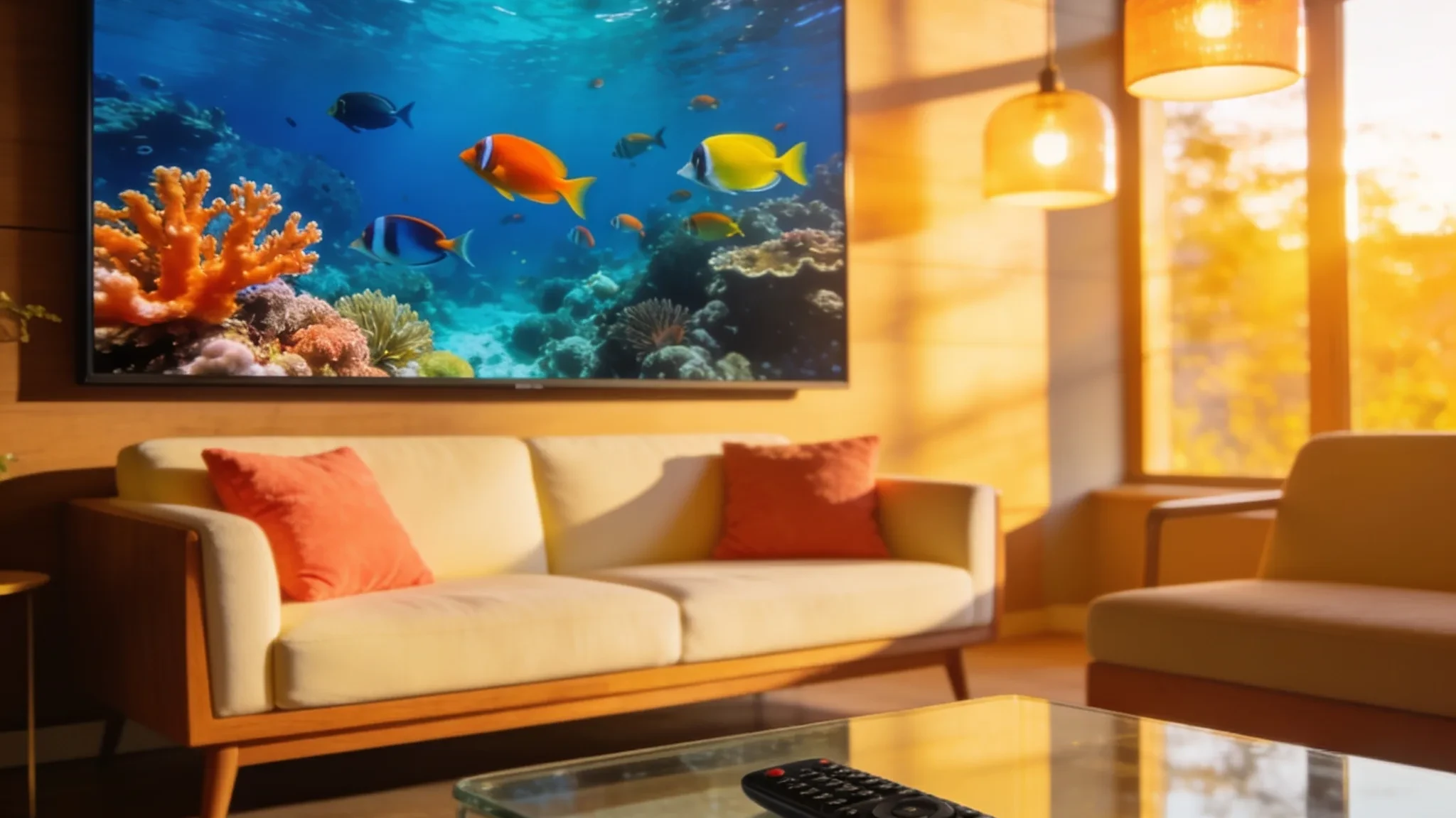 4K smart TV streaming a live nature documentary in a modern living room